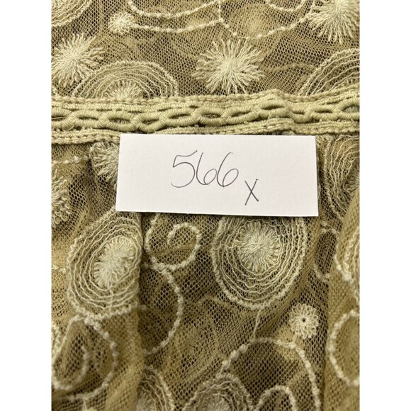 Blue Bird Sheer Beige Embroidered Lace Tunic Top V Neck Short Sleeves Size L - Picture 9 of 11